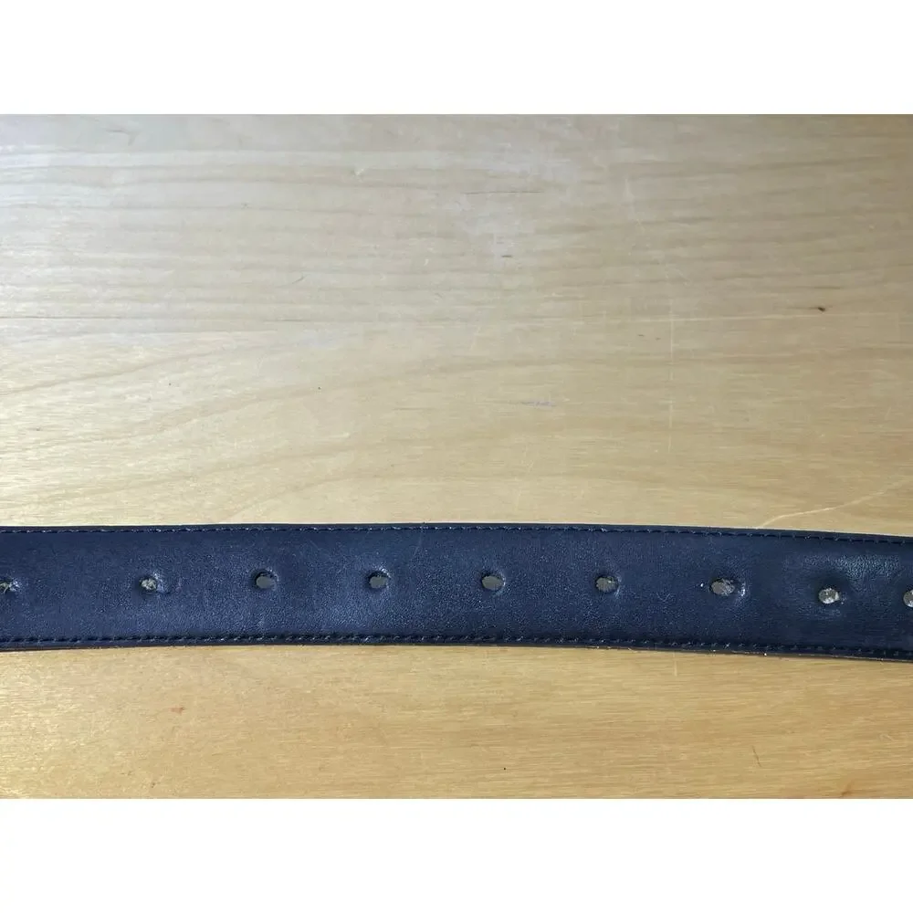 Vintage Ibex Brown Leather Belt Men's 46 Gold Enamel Striped Buckle Preppy Twee